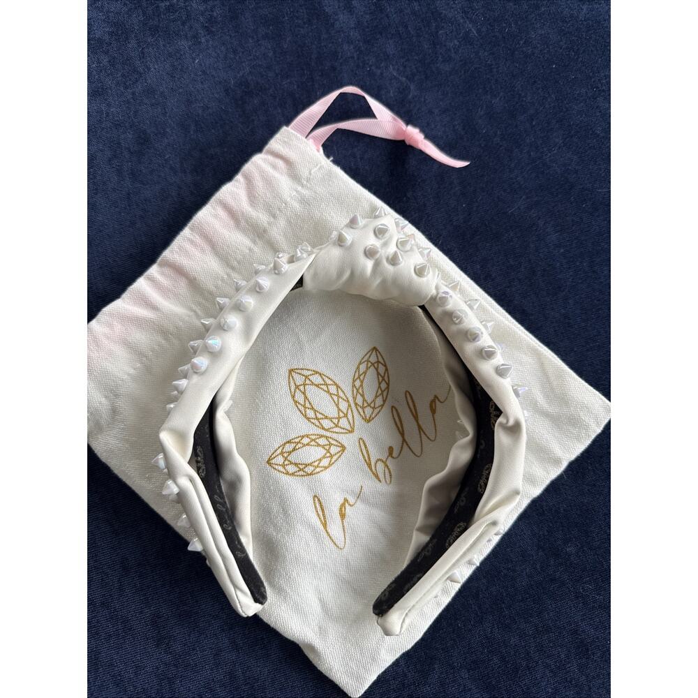 La Bella Headband White Beaded stud studded Embellished Knotted Neoprene